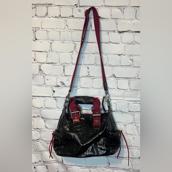 RARE FRANCESCO BIASIA BLACK RED LEATHER SHOULDER MESSENGER BAG - Picture 6 of 14